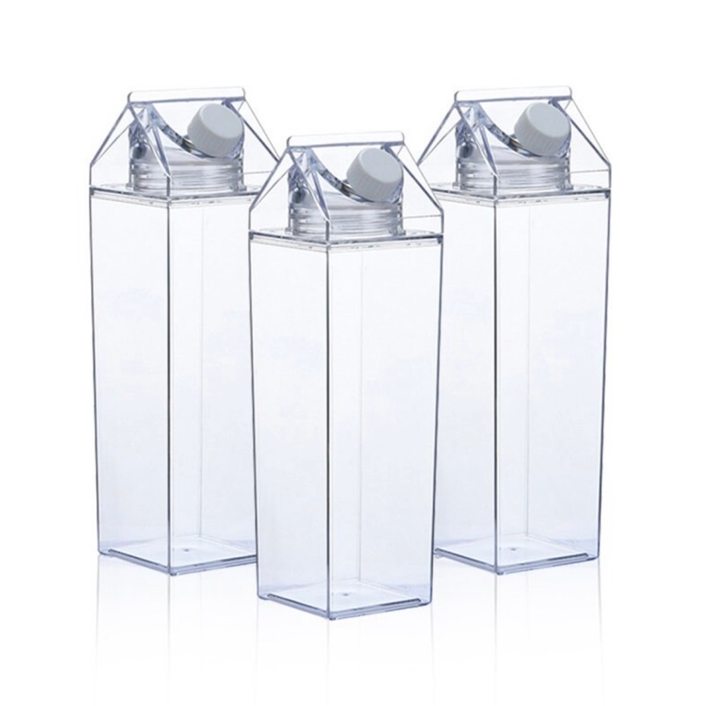 Set of 3 Acrylic Milk Carton Water Bottles *New* 17oz